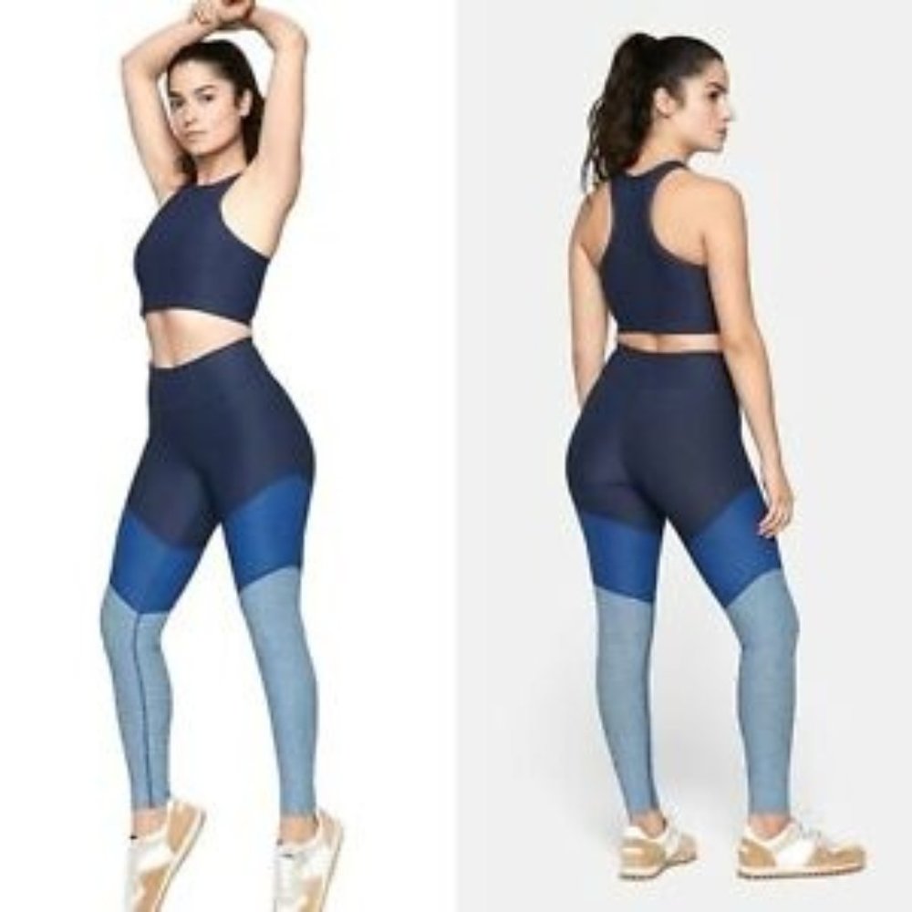 Outdoor Voices Warmup Leggings Colorblock Blues Sz XS 7/8 Length